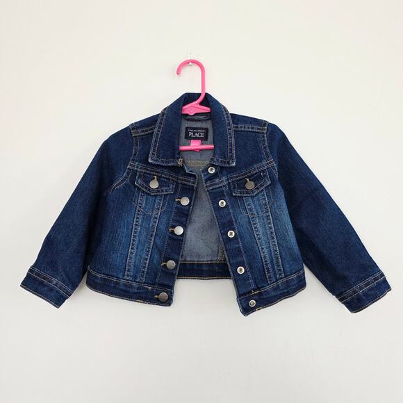 The Children's Place 18-24 mo Girl's Dark Wash Button Down Denim Jacket - Picture 1 of 5
